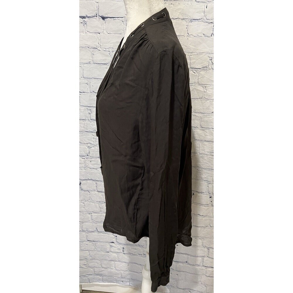 Cloth & Stone Blouse Womens Olive Small Long Sleeve V-Neck High-Low Tie Neck - Picture 3 of 7